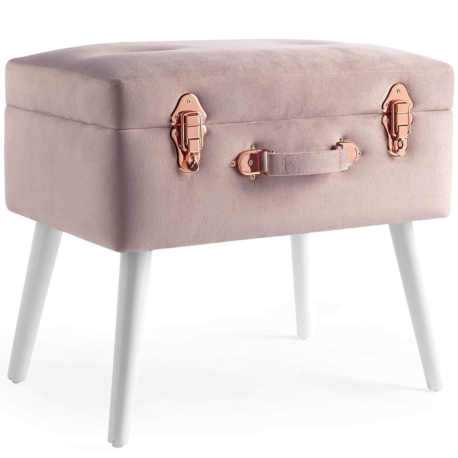 Pink Velvet Storage Stool With Rose Gold Hardware Add a Luxe