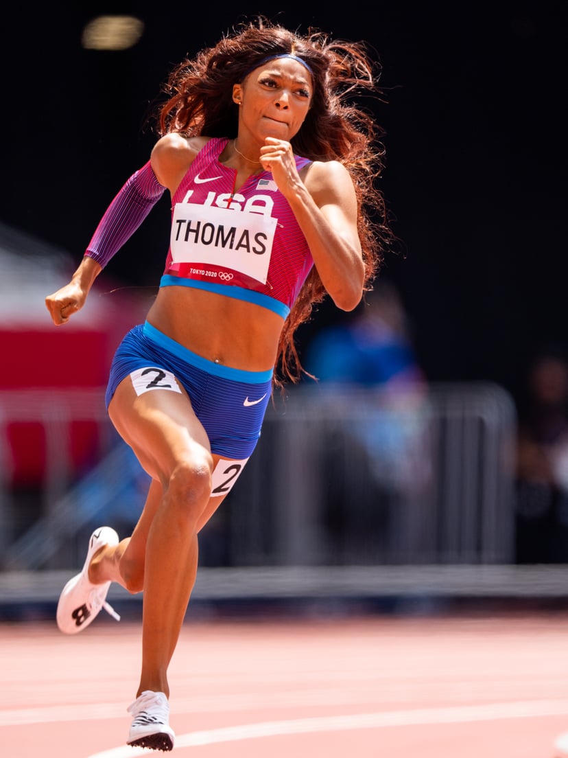 TOKYO, JAPAN - AUGUST 2: Gabrielle Thomas of United States of America competing in the Women's 200m Round 1 during the Tokyo 2020 Olympic Games at the Olympic Stadium on August 2, 2021 in Tokyo, Japan (Photo by Ronald Hoogendoorn/BSR Agency/Getty Images)