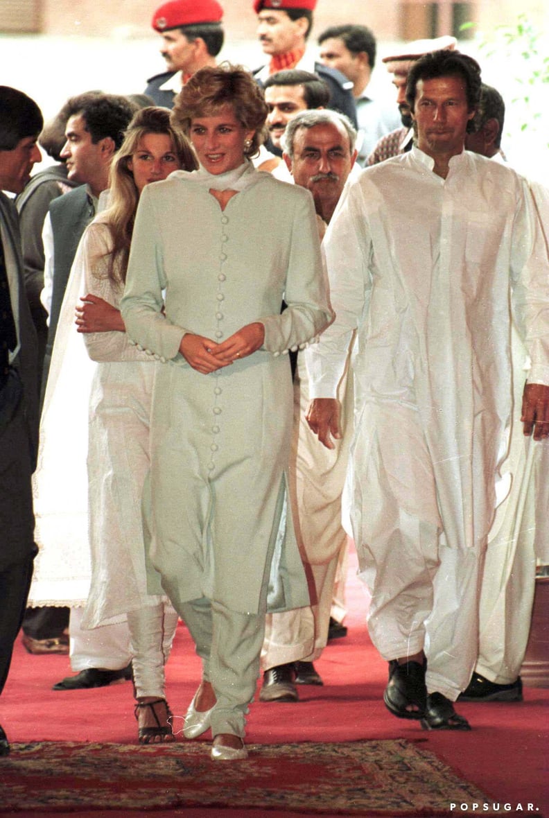 Princess Diana Wearing a Blue Catherine Walker Dress in Pakistan