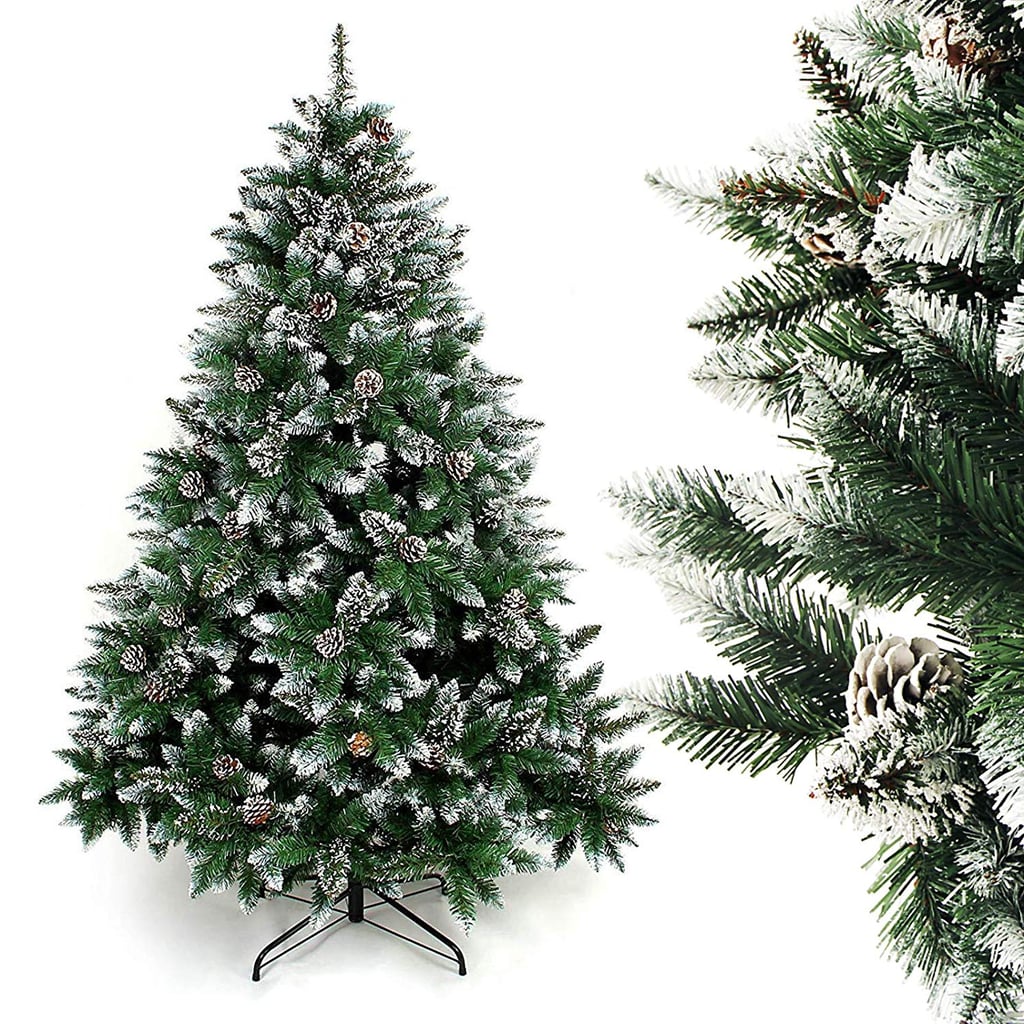 Homde Artificial Christmas Tree 6 feet with Flocked Snow Pine Cone