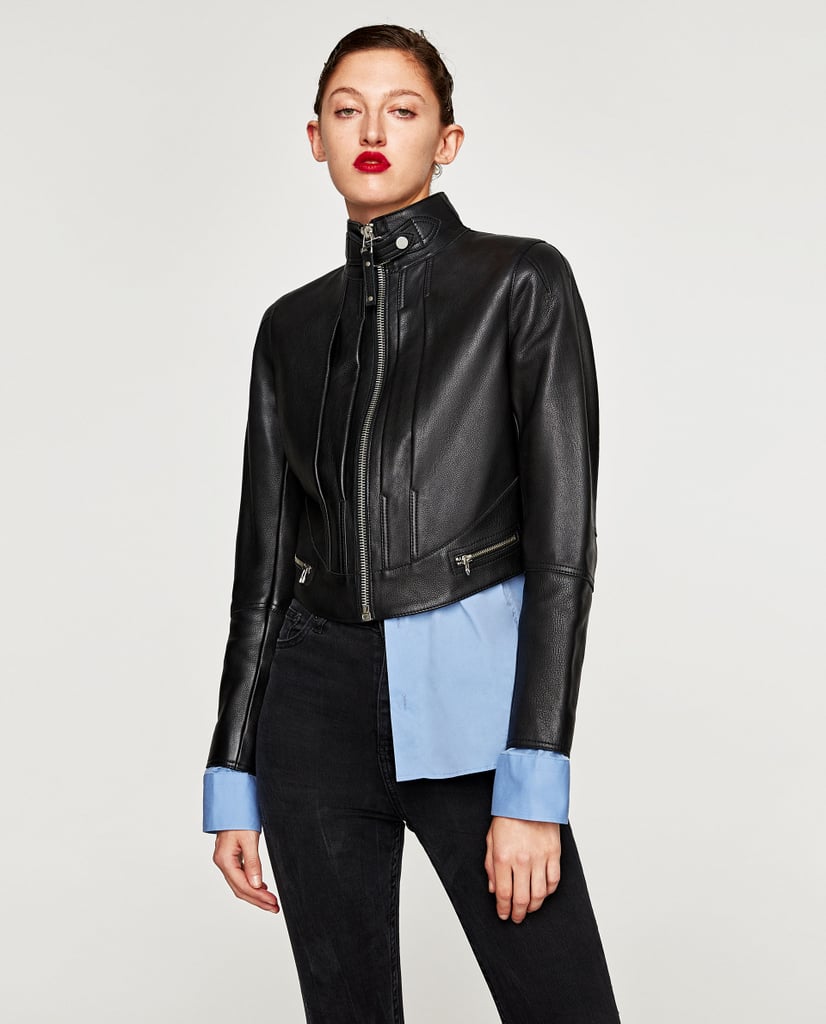 Zara Cropped Leather Biker Jacket