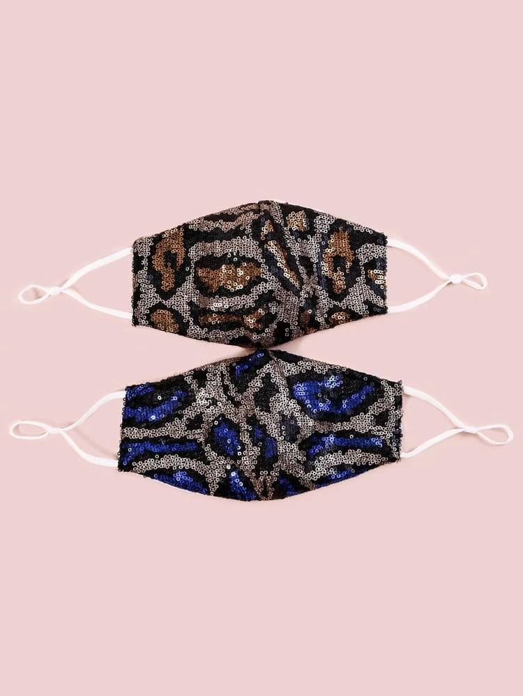 SHEIN Sequin Leopard Print Decor Face Masks