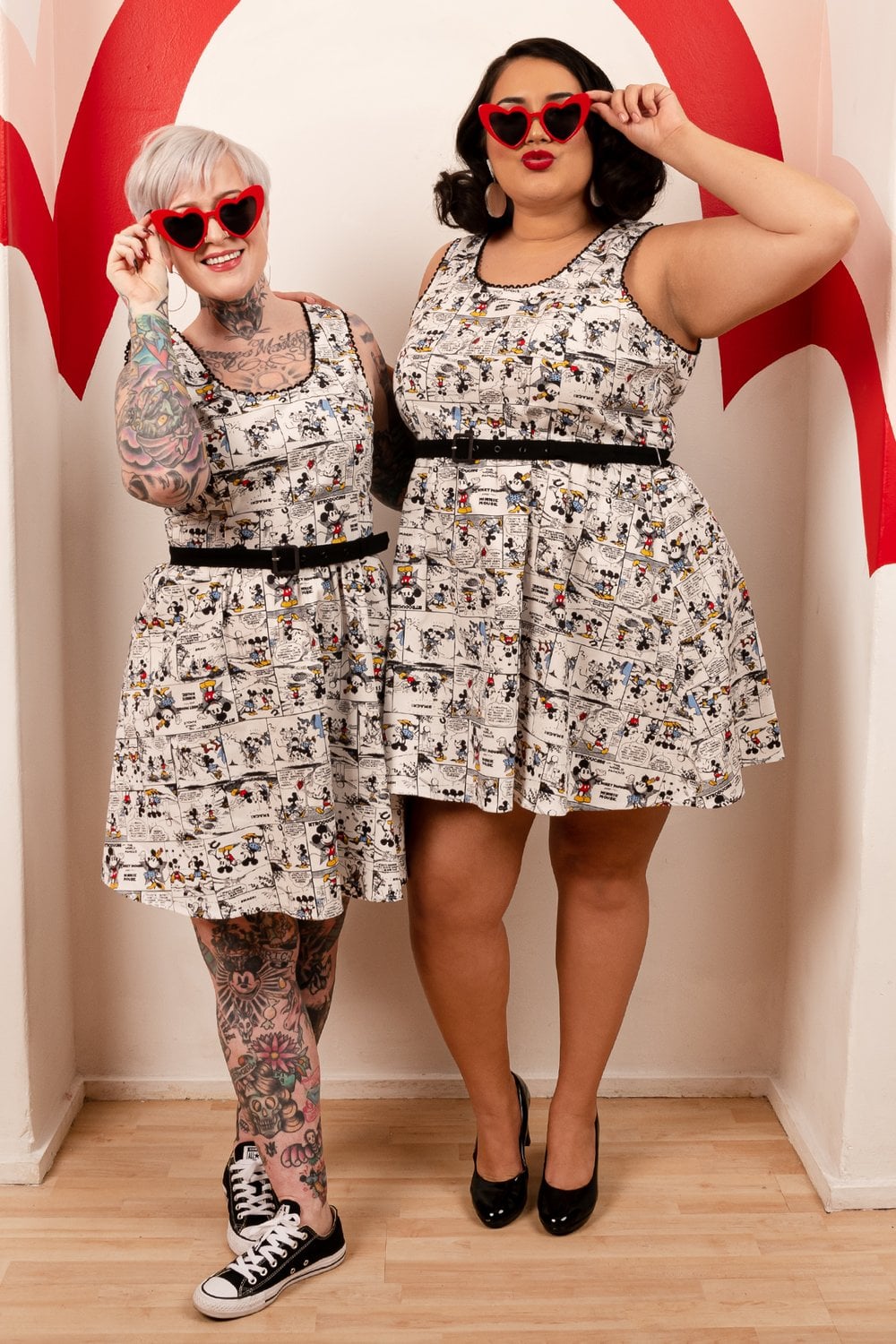 Disney Stitch Shoppe Mickey Minnie White Comic Strip Dress Hang