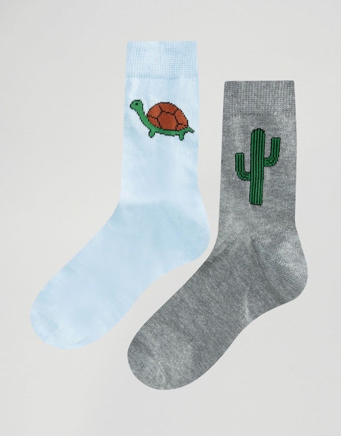 Asos 2 Pack Turtle And Cactus Placement Socks