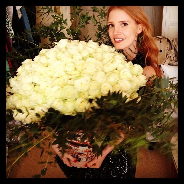 Jessica Chastain was showered with white roses.
Source: Facebook user jessicachastain