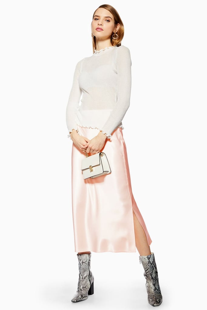 Topshop Split Side Satin Bias Midi Skirt