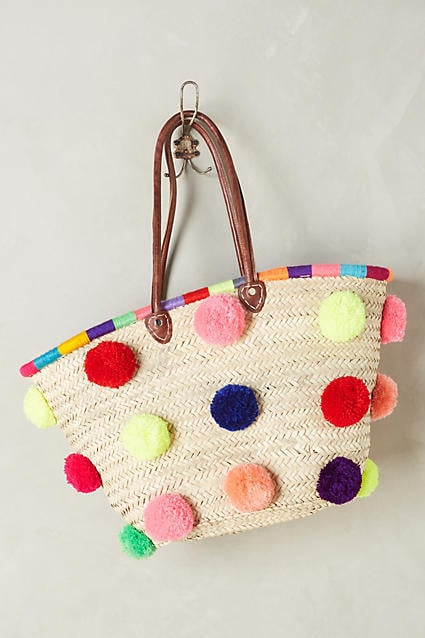 Anthropologie Marrakech Pom Pom Straw Tote