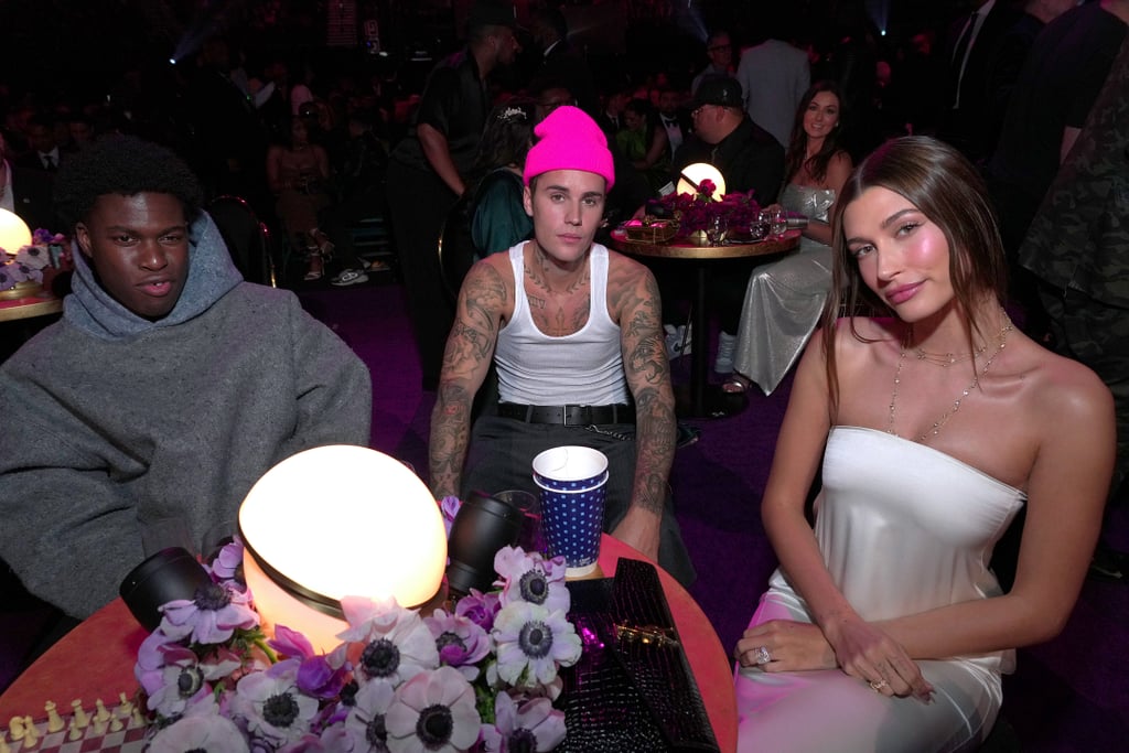 Justin and Hailey Bieber at the 2022 Grammys