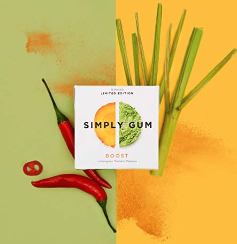 Simply Gum Natural, Vegan Chewing Gum, Boost With Lemongrass, Turmeric, and Cayenne