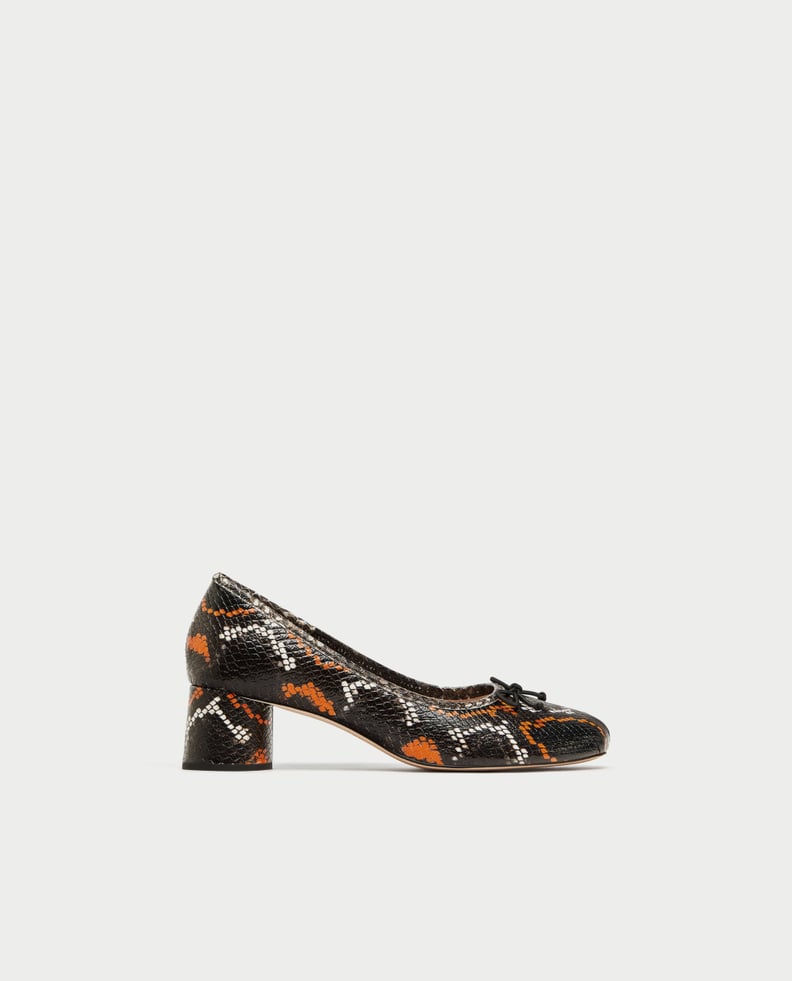 Zara Printed Leather High Heel Ballerinas