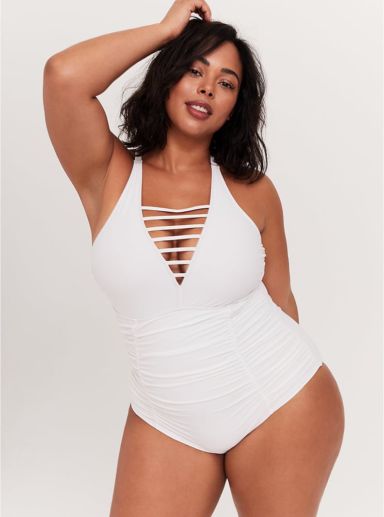 Torrid White Ladder Front Wireless One-Piece Swimsuit