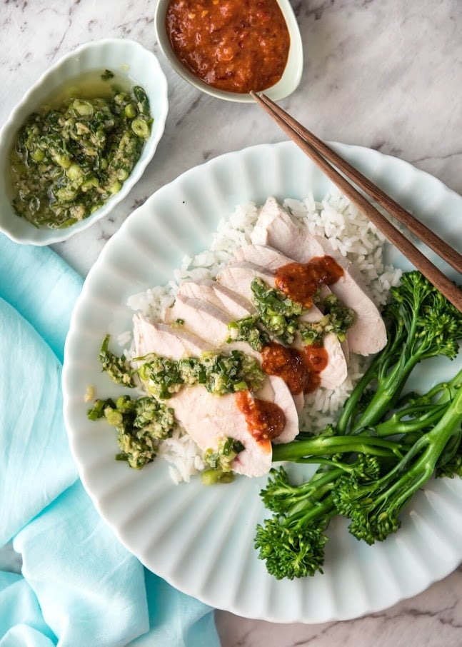 Poached Chicken Breast With Ginger Shallot Sauce
