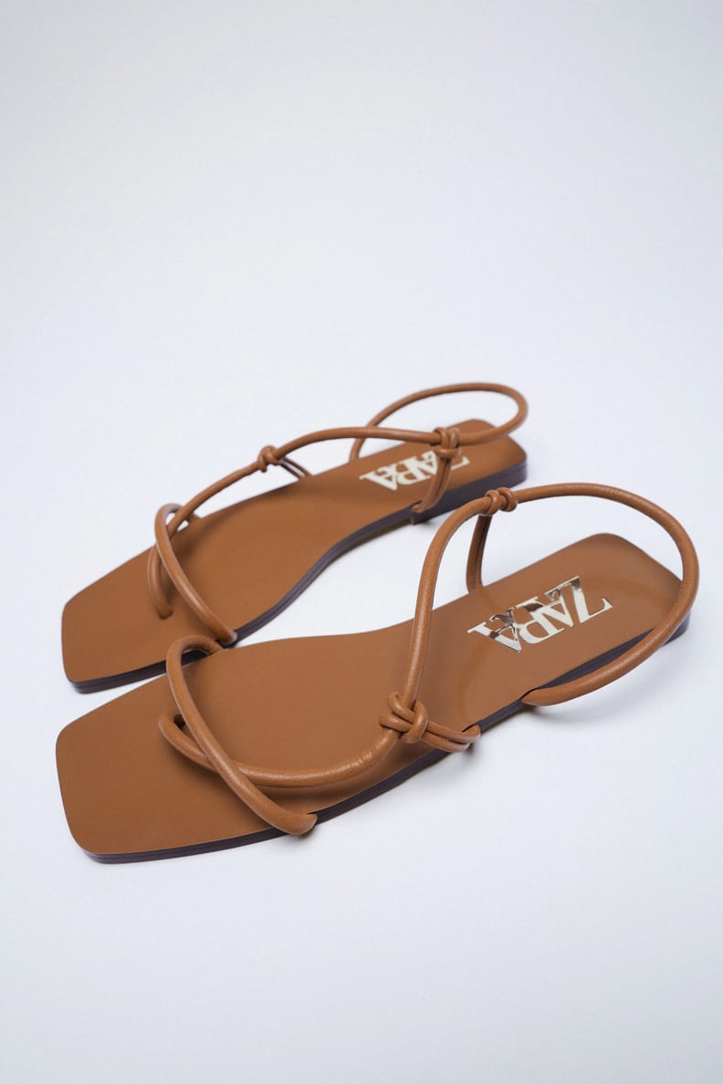 Zara Tube Strap Low Heel Leather Sandals