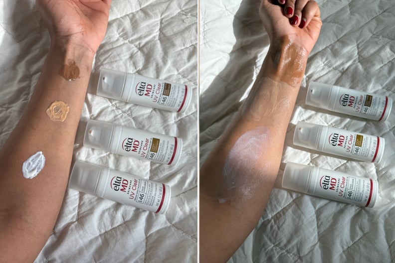 The EltaMD untinted UV Clear SPF 46, the Tinted UV Clear SPF 46, and the Deep Tinted UV Clear SPF 46 sunscreens.