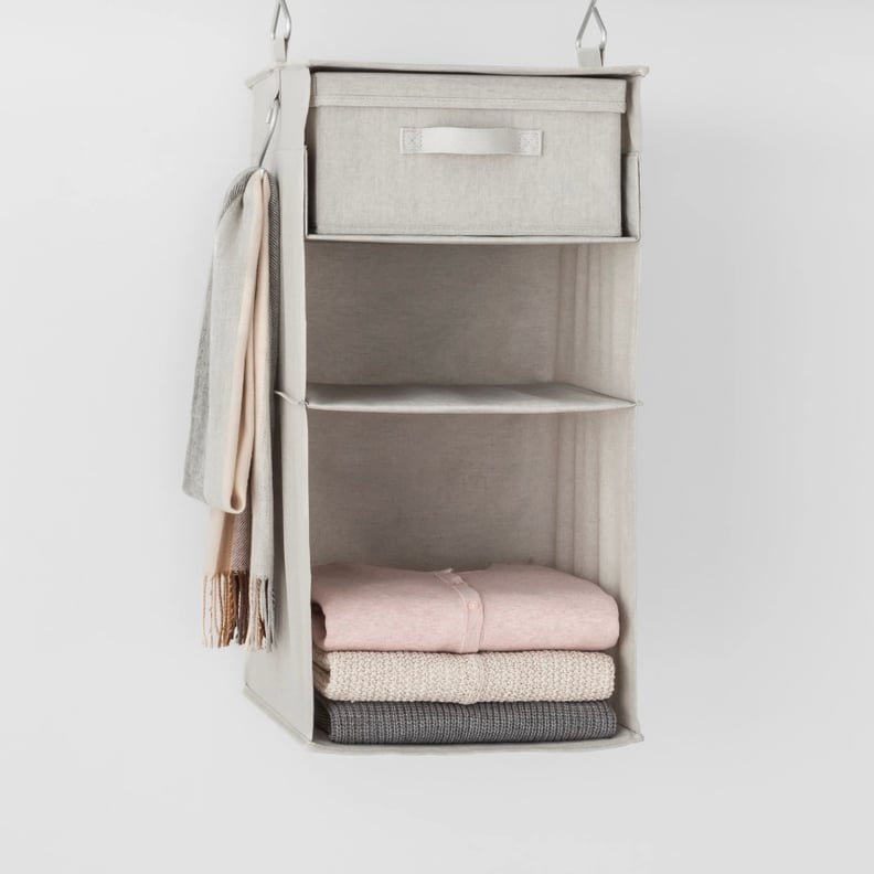 Three Shelf Hanging Fabric Storage Organizer in Light Gray