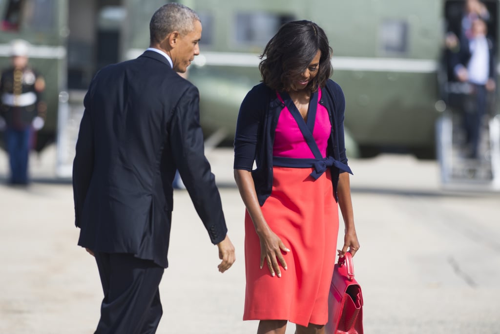 Michelle wearing a colorblock wrapdress in Maryland.