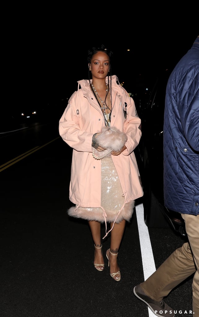 Rihanna Wears A$AP Rocky's Necklace With Her Raf Simons Coat