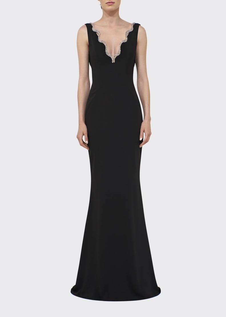 For the Minimalist Bride: Reem Acra Scallop Crystal-Embellished Trumpet Crepe Gown