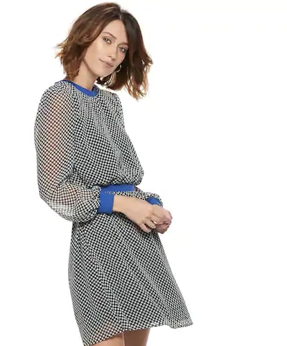 Contrast-Trim Dot Mini Dress