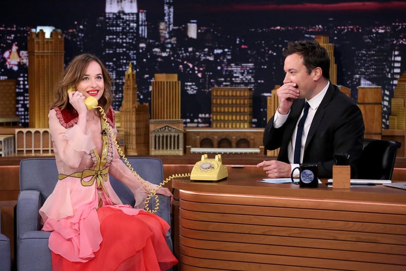 Dakota's Spring '16 Gucci Dress Matched Jimmy's Bright Yellow Phone