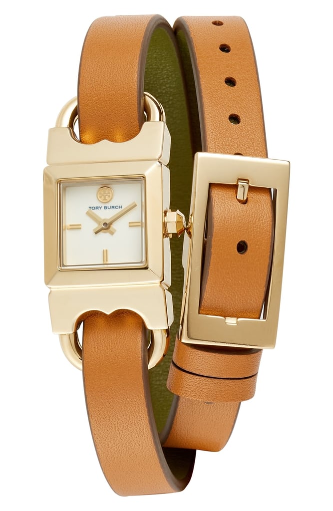 Tory Burch Double T Link Reversible Leather Strap Wrap Watch