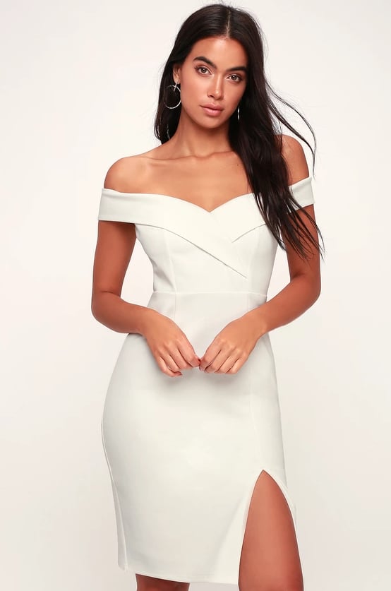 Lulus Classic Glam White Off-the-Shoulder Bodycon Dress | Hailey ...