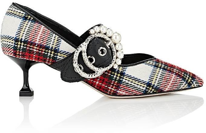 Miu Miu Women's Embellished-Buckle Tweed Pumps