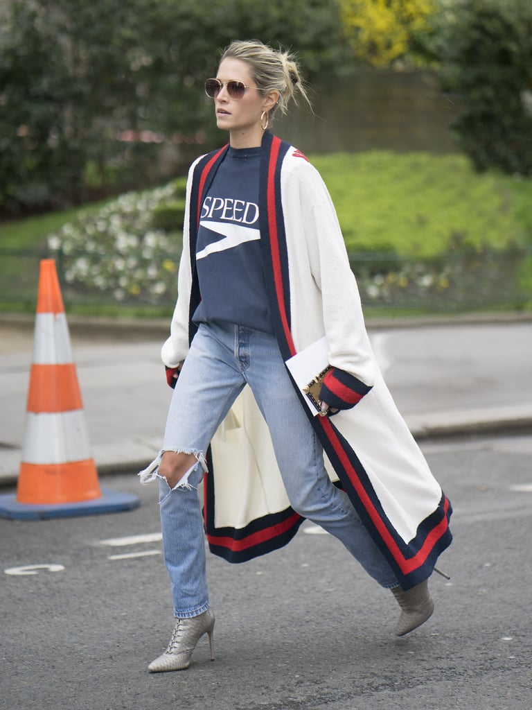 Put On Loose Jeans With a Live-In T-Shirt, a Cardigan, and Booties