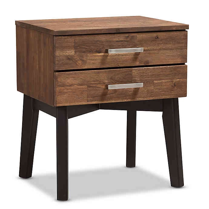 Baxton Studio Selena Two Drawer Nightstand in Caramel/Dark Brown