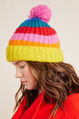 Rainbow Stripe Pommed Beanie