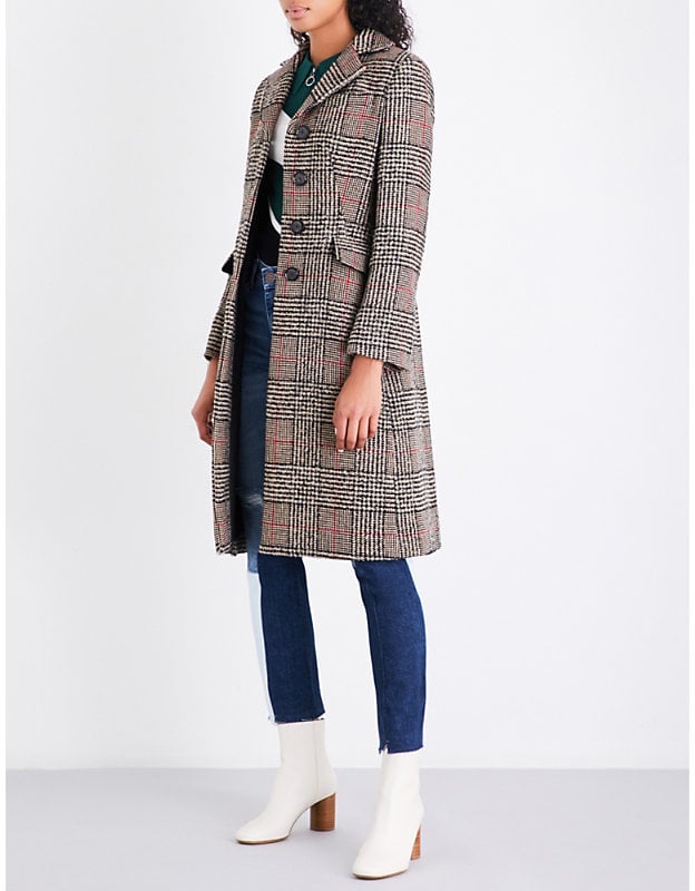 Sandro Ladies Gray Checked Wool-Blend Coat