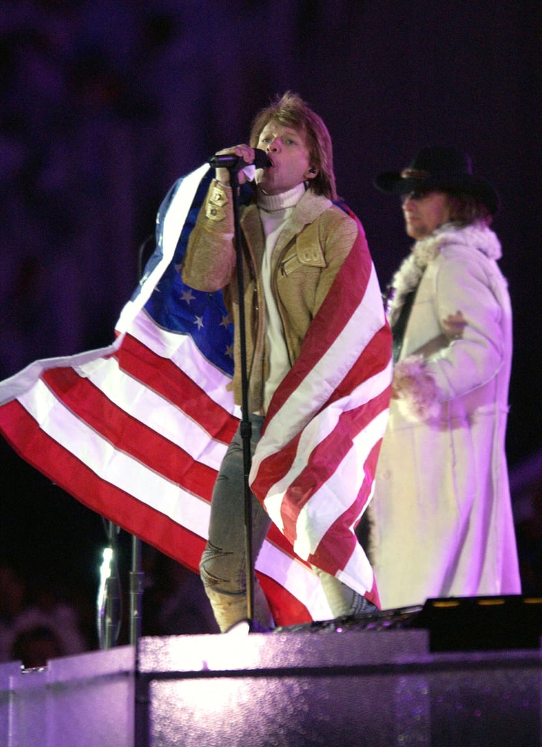 And Bon Jovi wrapped himself in the American flag.