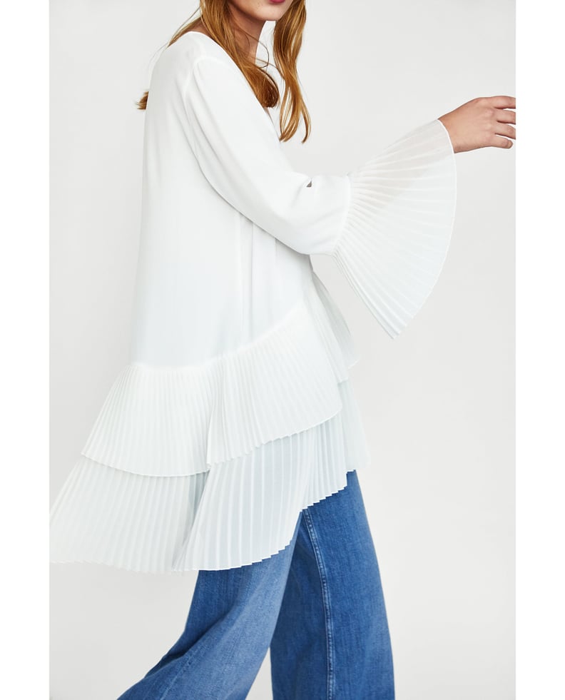 Zara Contrasting Pleated Blouse