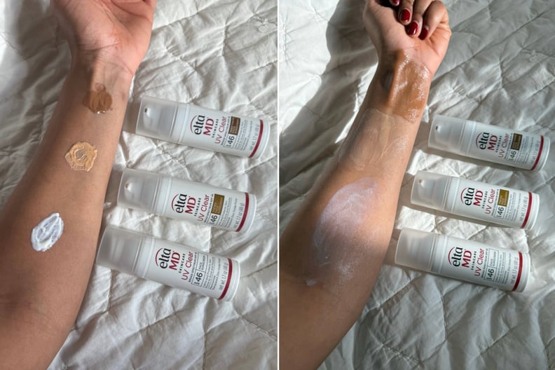 The EltaMD untinted UV Clear SPF 46, the Tinted UV Clear SPF 46, and the Deep Tinted UV Clear SPF 46 sunscreens.