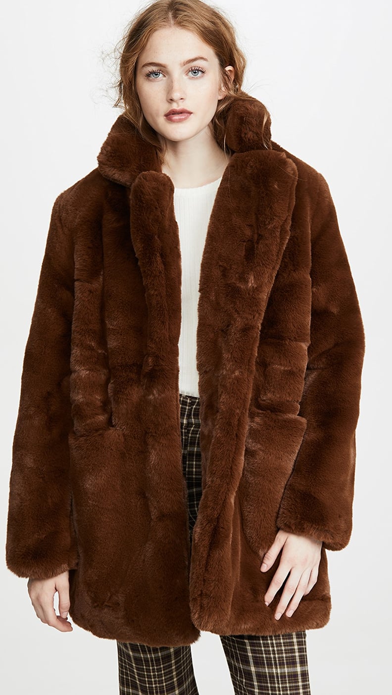 Topshop faux fur coat in chocolate