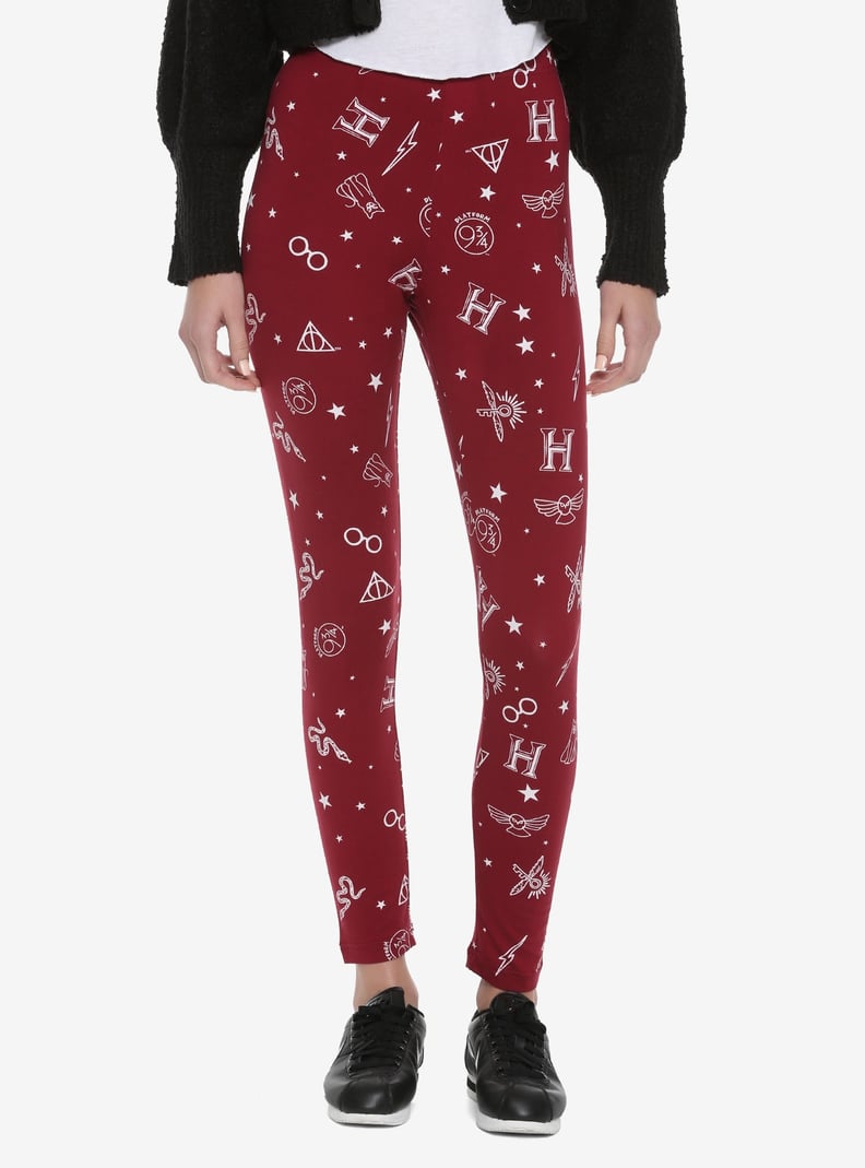 Harry Potter Icons Print Burgundy Leggings