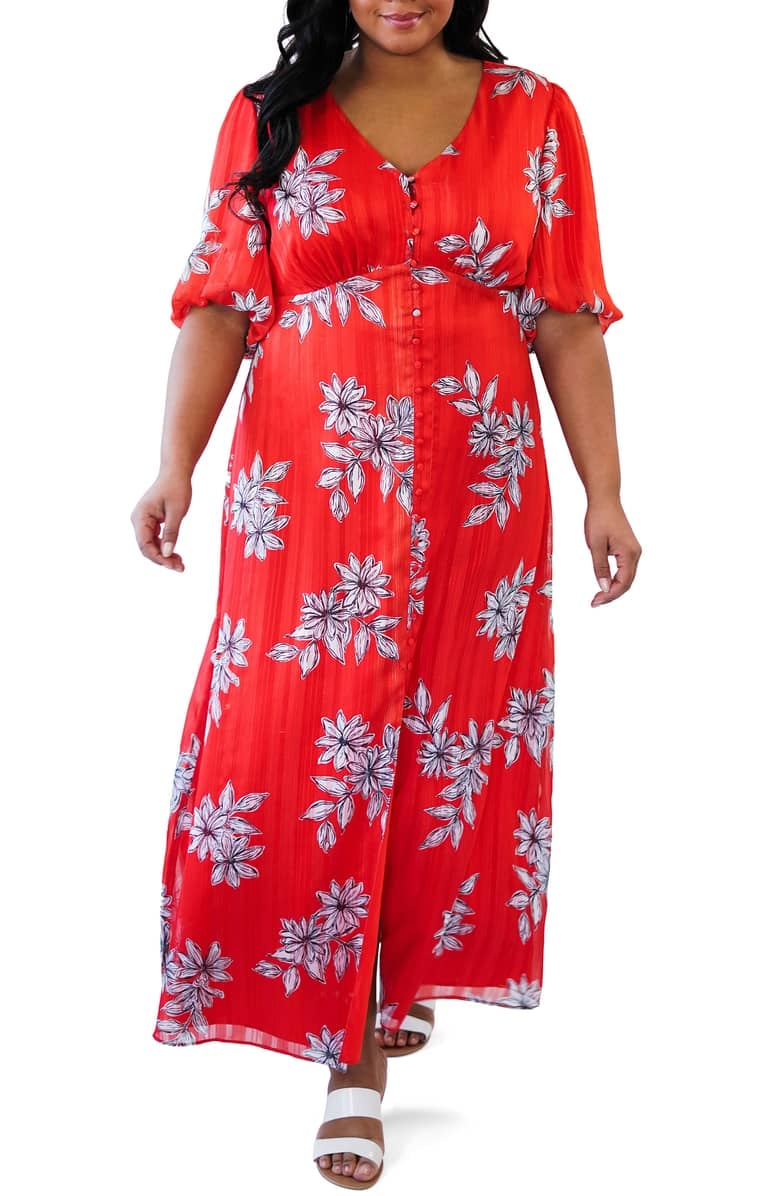 Marée Pour Toi Button-Front Floral Maxi Dress