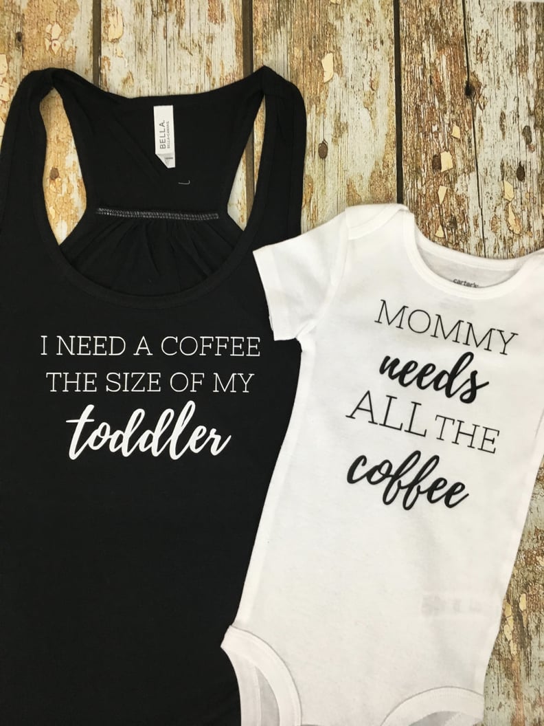 Toddler-Size Coffee Mom Tee and Baby Onesie Set