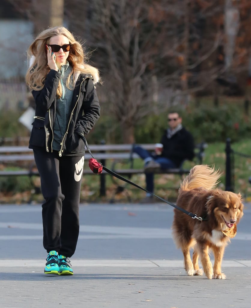 Amanda Seyfried took her dog, Finn, on a walk in NYC on Friday.