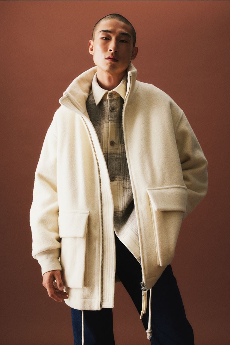 Men - Beige Relaxed Fit Wool-blend jacket - Size: 52 - H&M