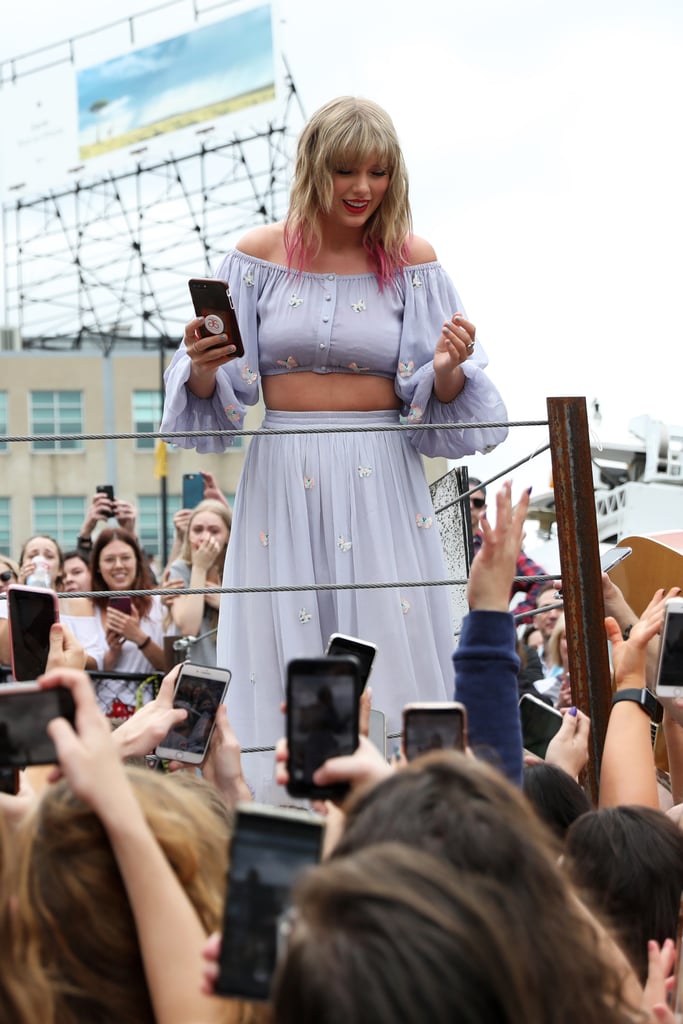 Taylor Swift Wearing a Lavender Butterfly Crop-Top Set in Nashville in April 2019
