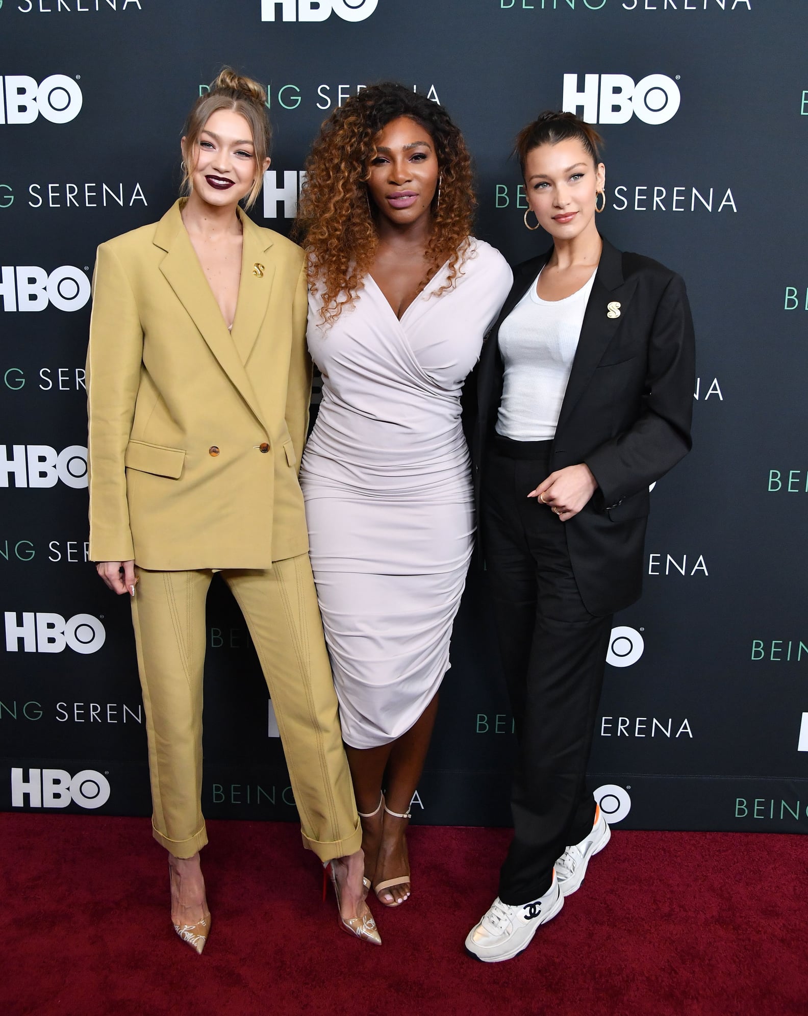 Gigi Hadid Yellow Pantsuit at Being Serena Premiere POPSUGAR Fashion