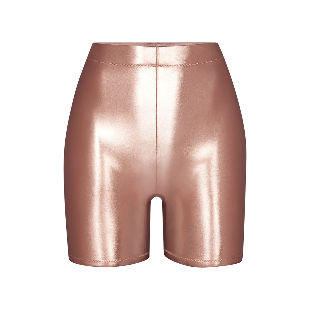 Skims Metallic Swim Mid-Waist Short in Champagne ($54)