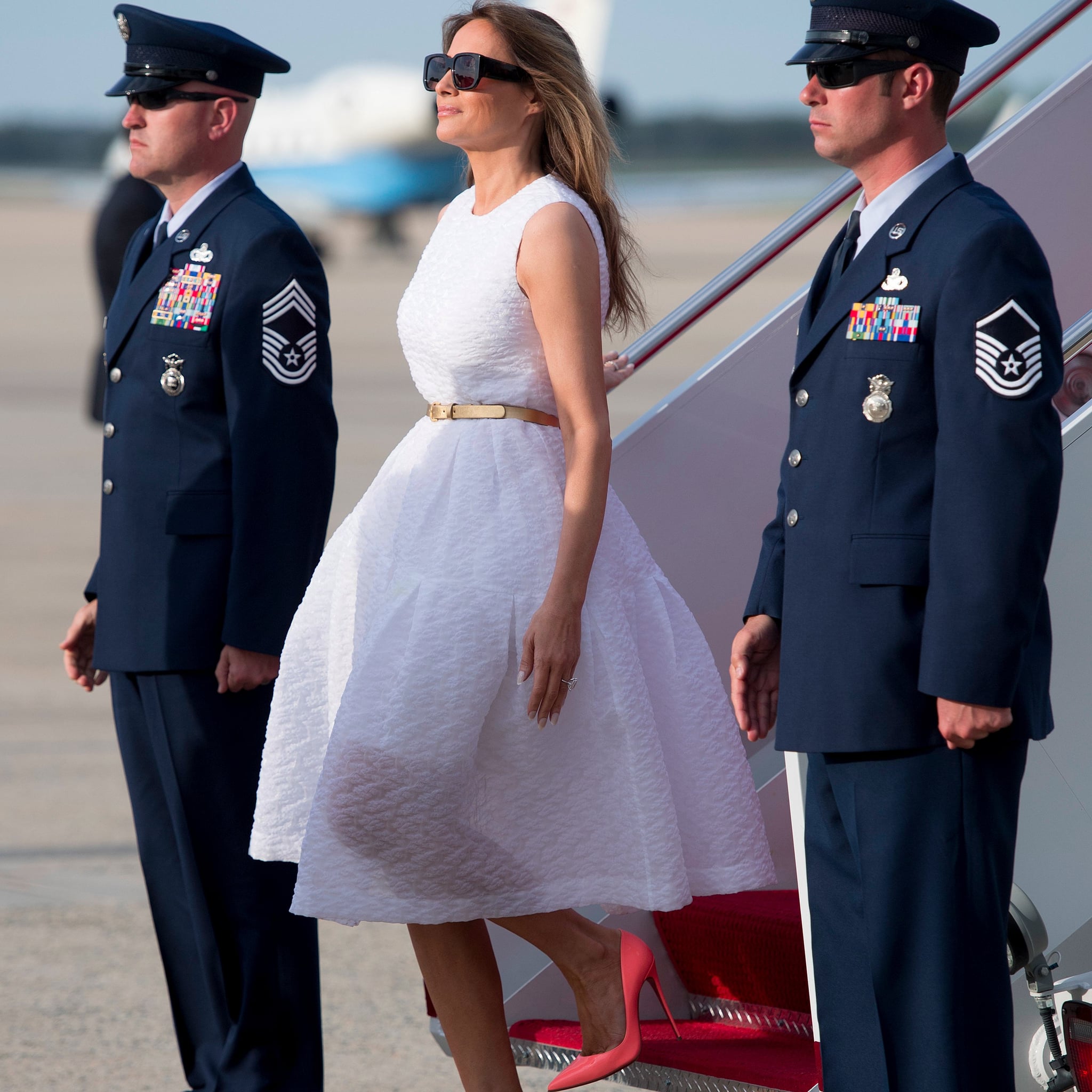 Melania Trump Wears Funky Louboutin Pumps, Navy Dress at White