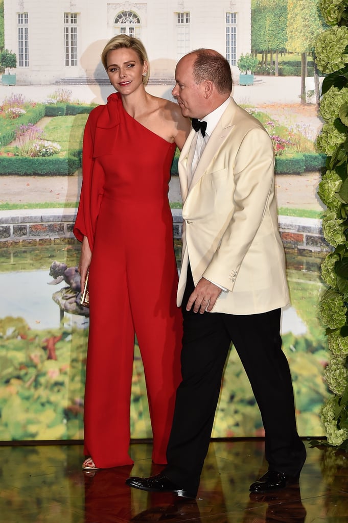 A One-Shouldered Red Jumpsuit at the Monaco Red Cross Gala