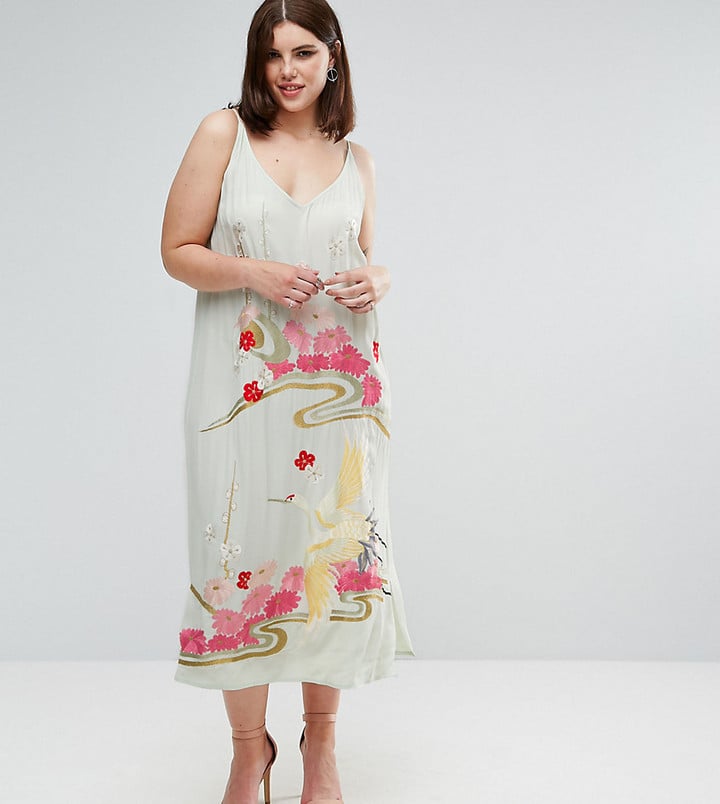 Asos Premium Slip Dress With Floral Embroidery