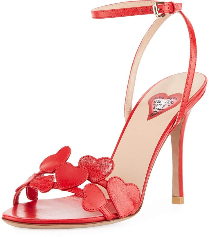 Valentino Heart Leather Ankle-Wrap Sandal