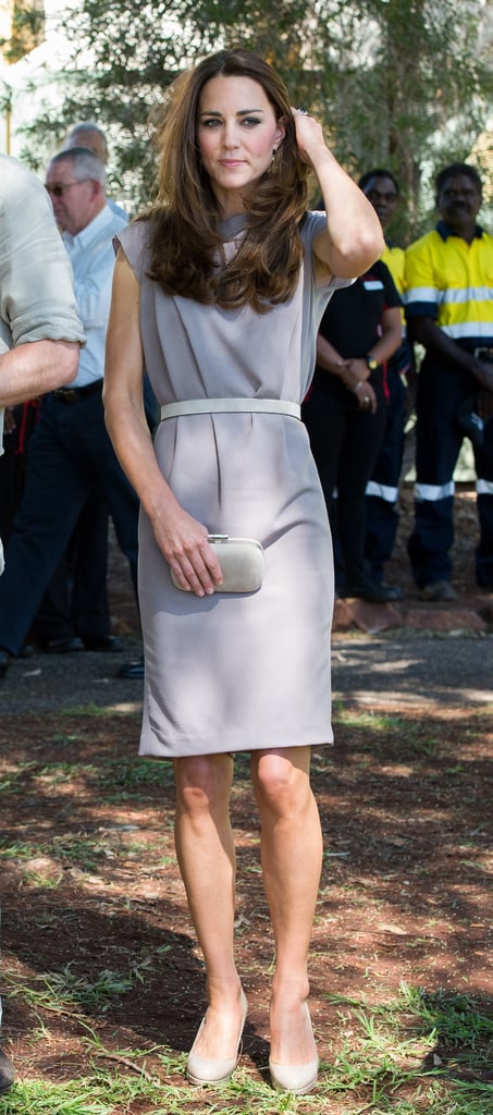 Kate favored her pale gray Alexander McQueen for a trip to Uluru in 2014.