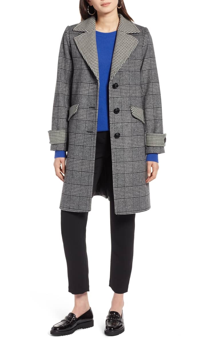 Halogen Plaid Mix Wool Coat