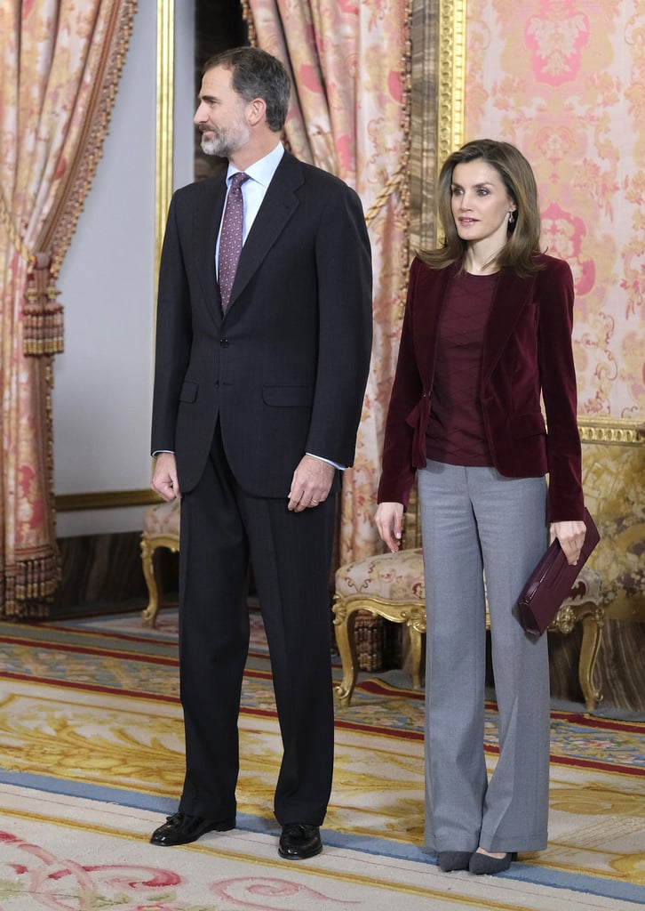 Queen Letizia Wearing a Velvet Blazer December 2016